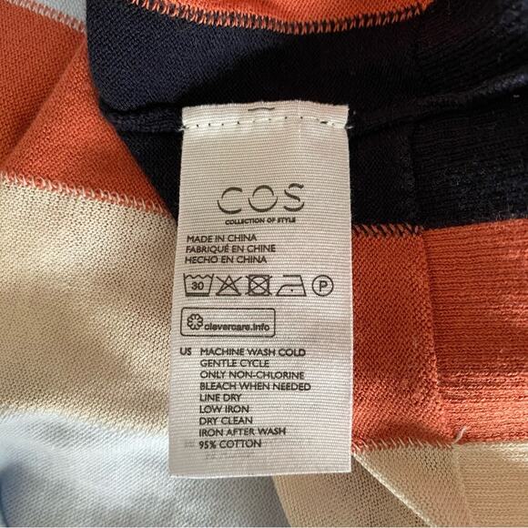 COS Striped Asymetric Long Knit Top Sweater Black Rust Blue size XS - Picture 10 of 11